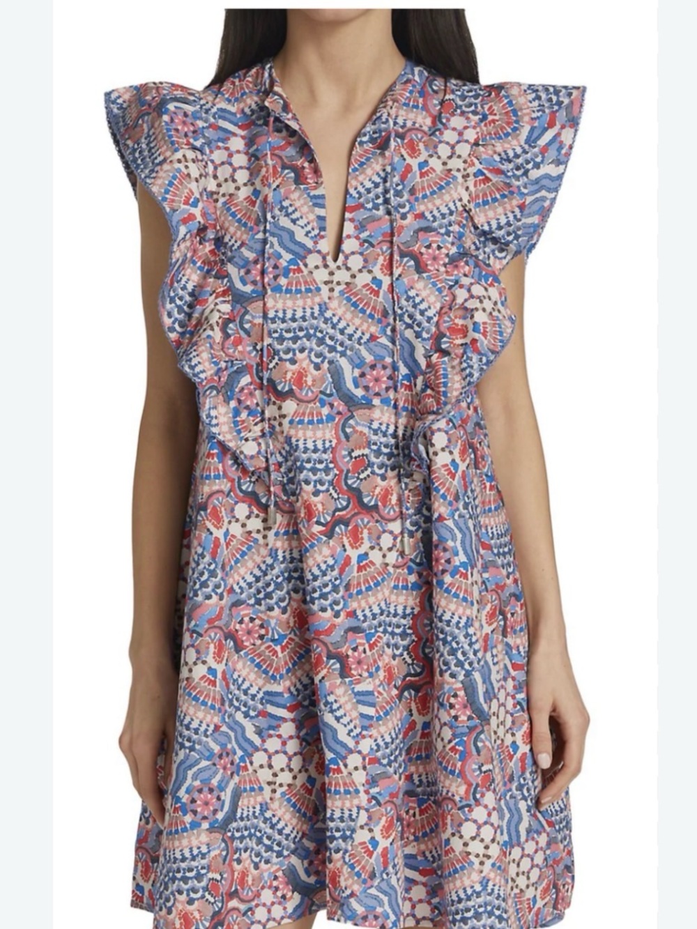 Chufy Pink & Blue Printed Tie-Waist Mini Dress